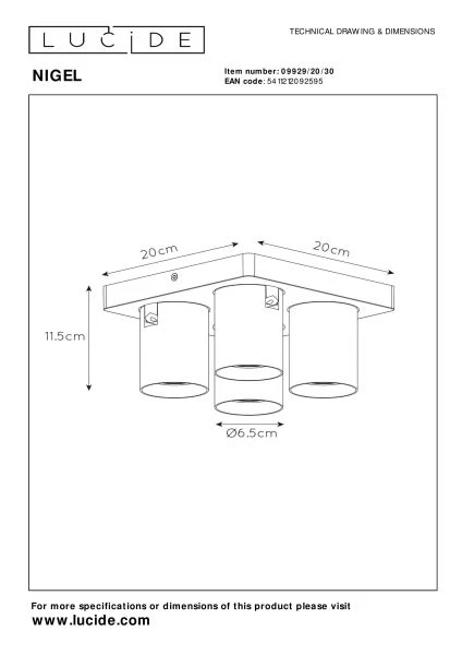 Lucide NIGEL - Ceiling spotlight - LED Dim to warm - GU10 - 4x5W 2200K/3000K - Black - technical